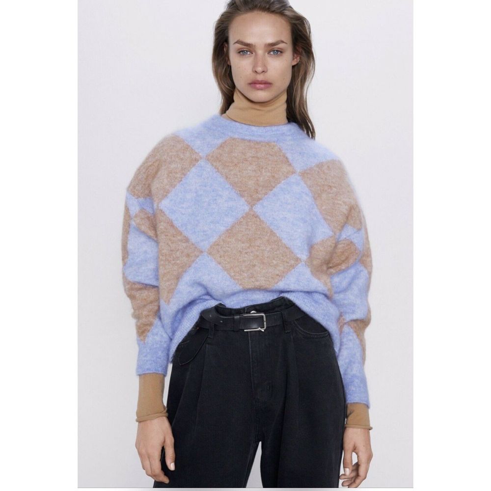 Zara Mock Neck Diamond Print Mohair Blend …